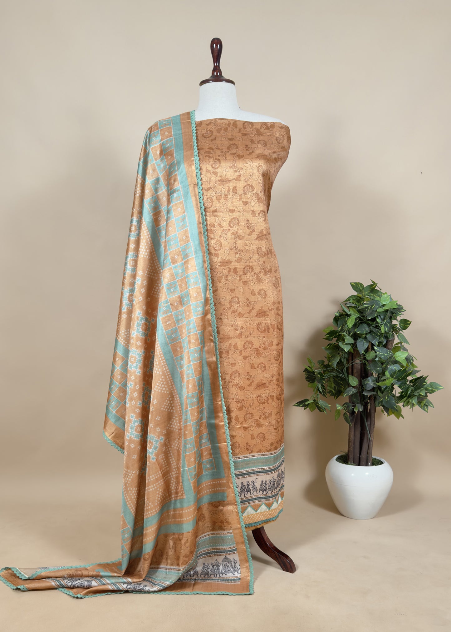 buy unstitched tussar suit set