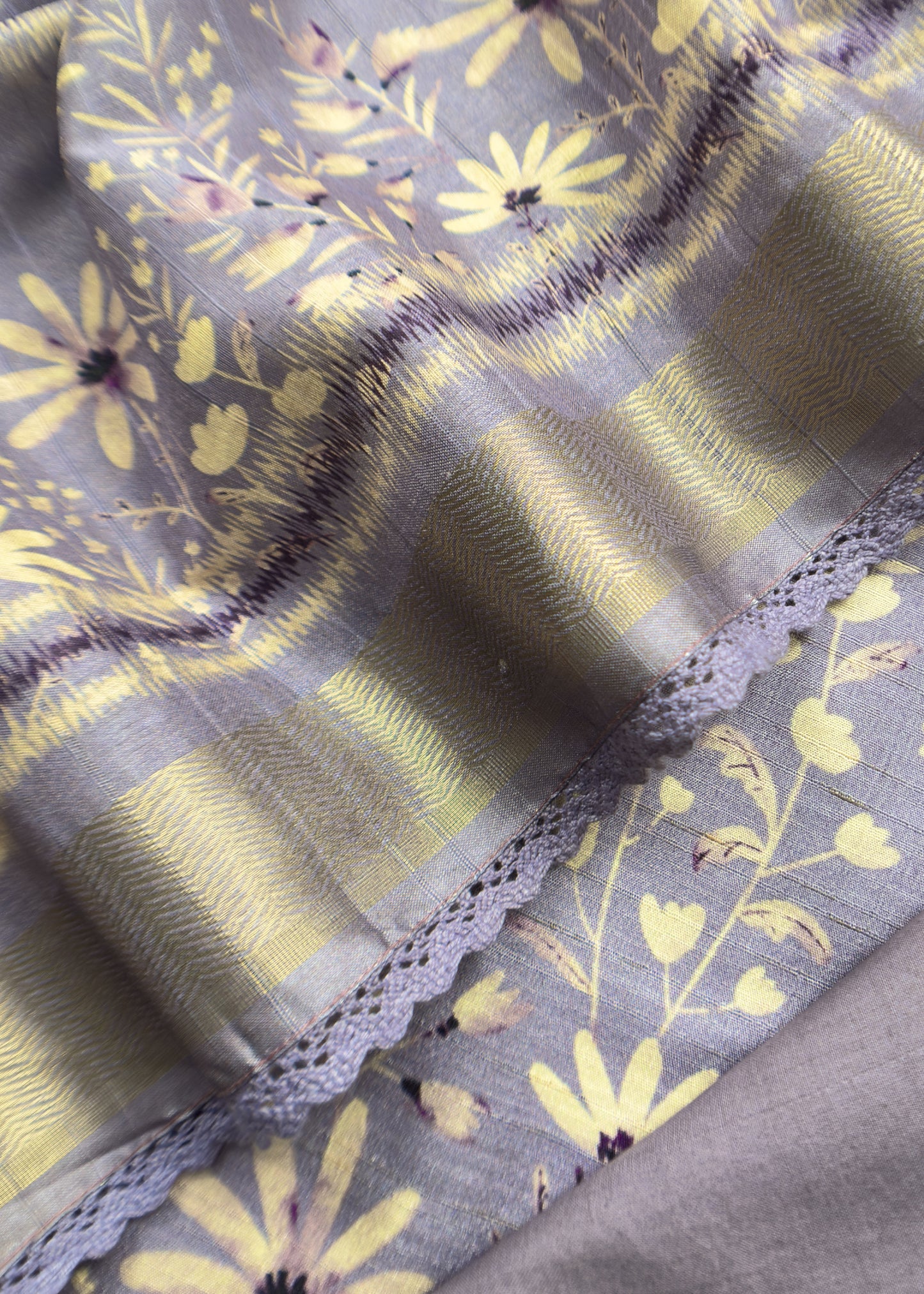 Purple Chanderi Unstitched Suit In Kantha Border