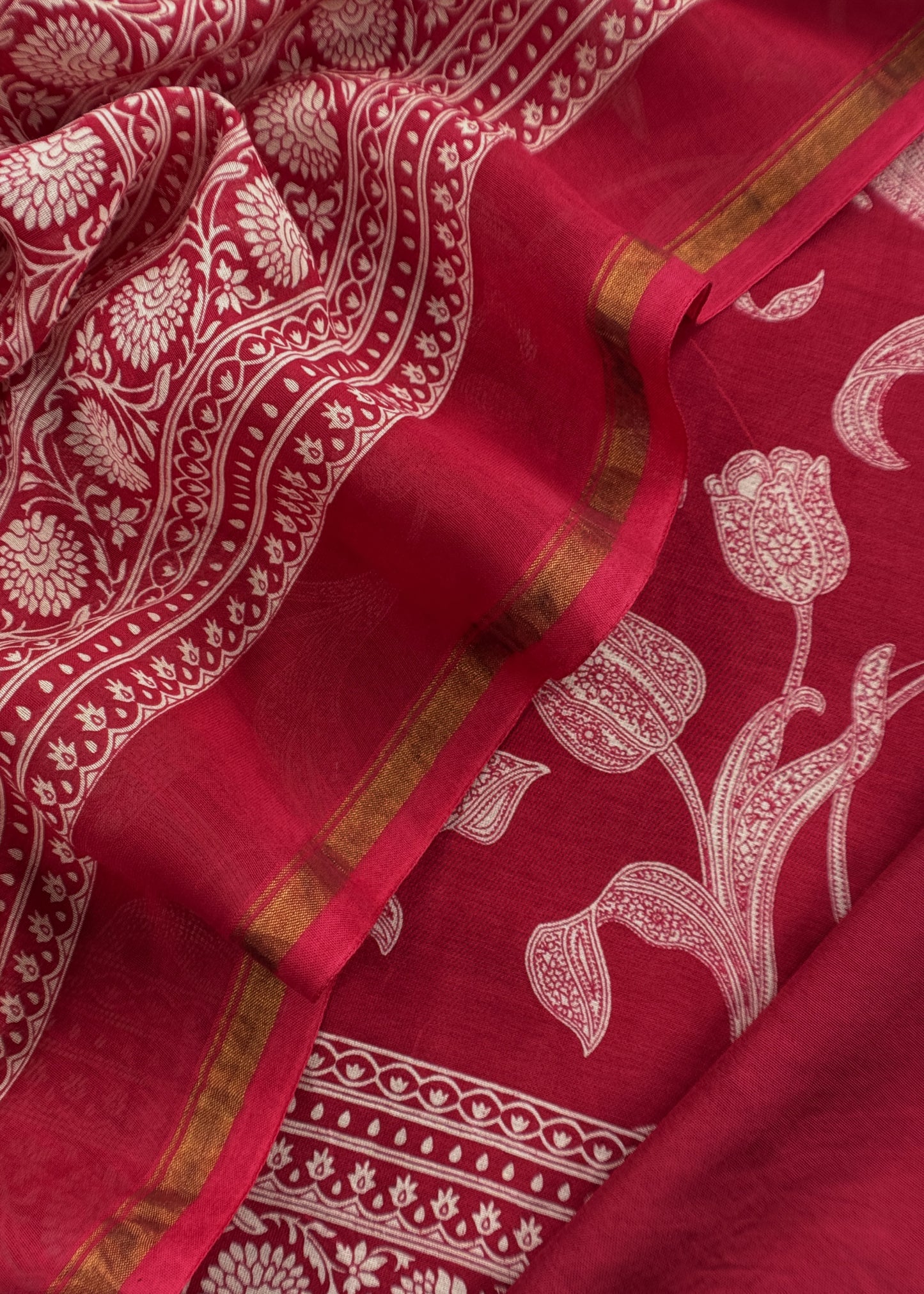 Red Maheshwari Silk Unstitched Suit With Dupatta