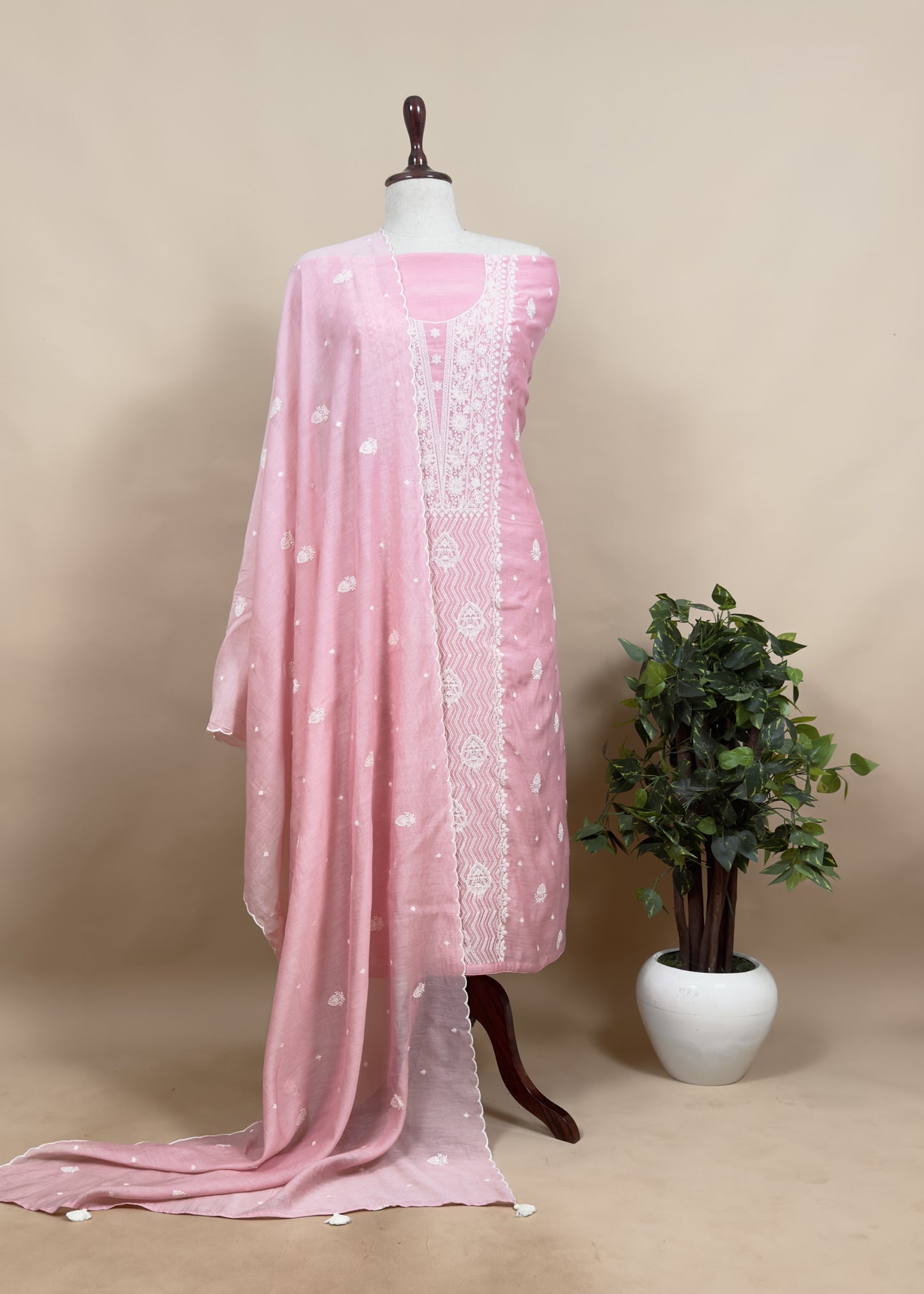 Yellow Pure Mul Suit With Chikan Embroidery