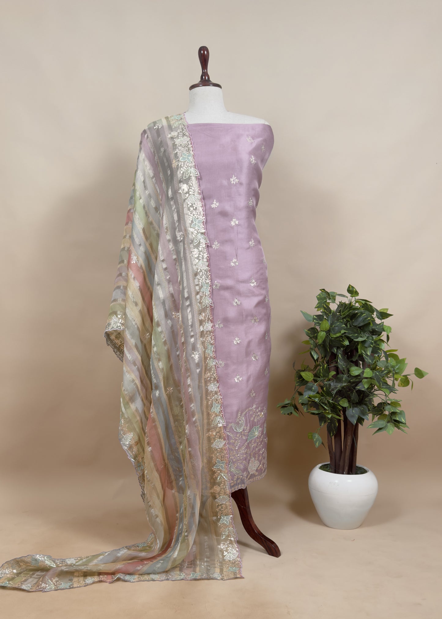 Purple Kalasheel Luxe Organza Suit with Pitta Hand Work