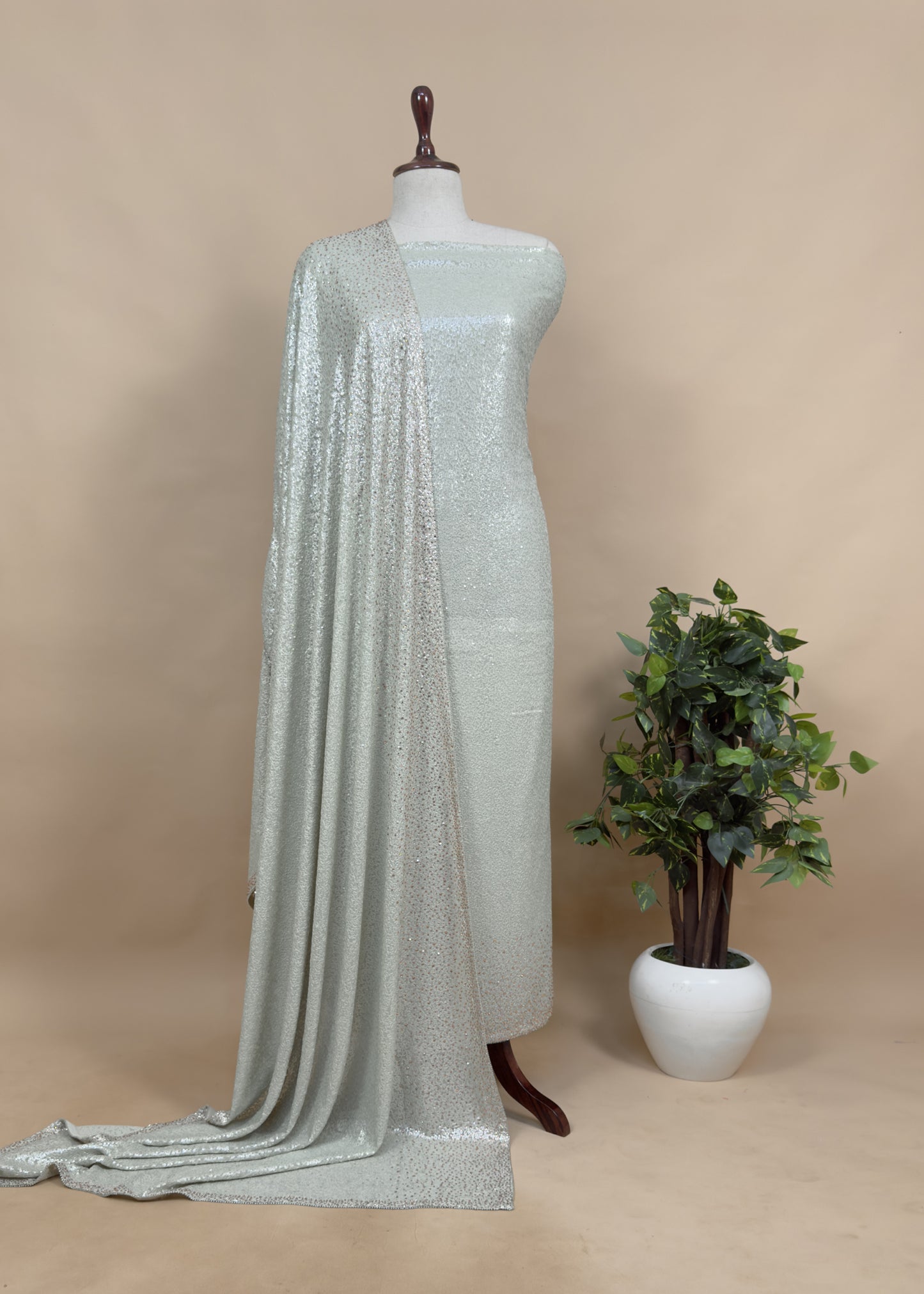 Pista Grey Celebrity Style Luxe Sequin And Swarovski Suit In Pure Georgette Fabric