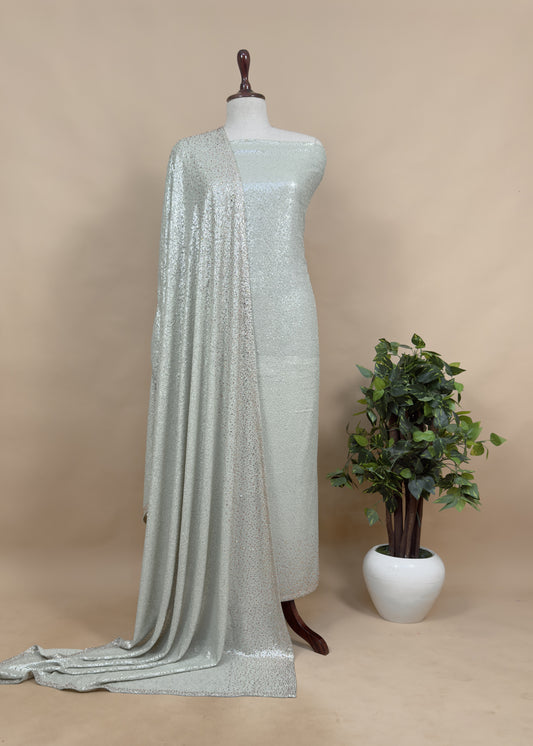 Pista Grey Celebrity Style Luxe Sequin And Swarovski Suit In Pure Georgette Fabric