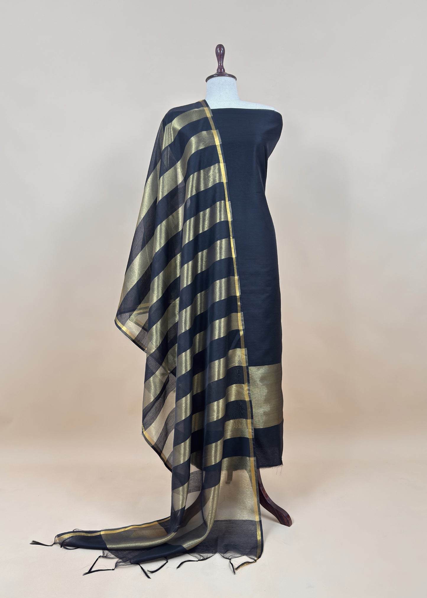 Navy Blue Banarasi Chanderi Suit With Dupatta