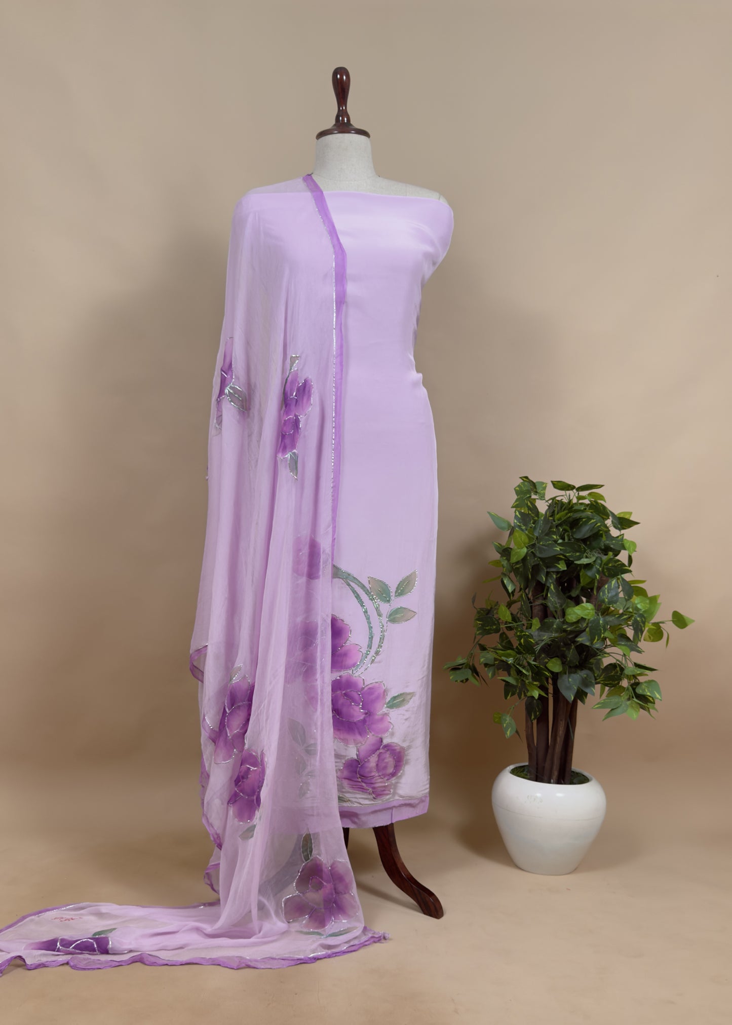 Yellow Gota Embroidered Handpainted Crepe Suit