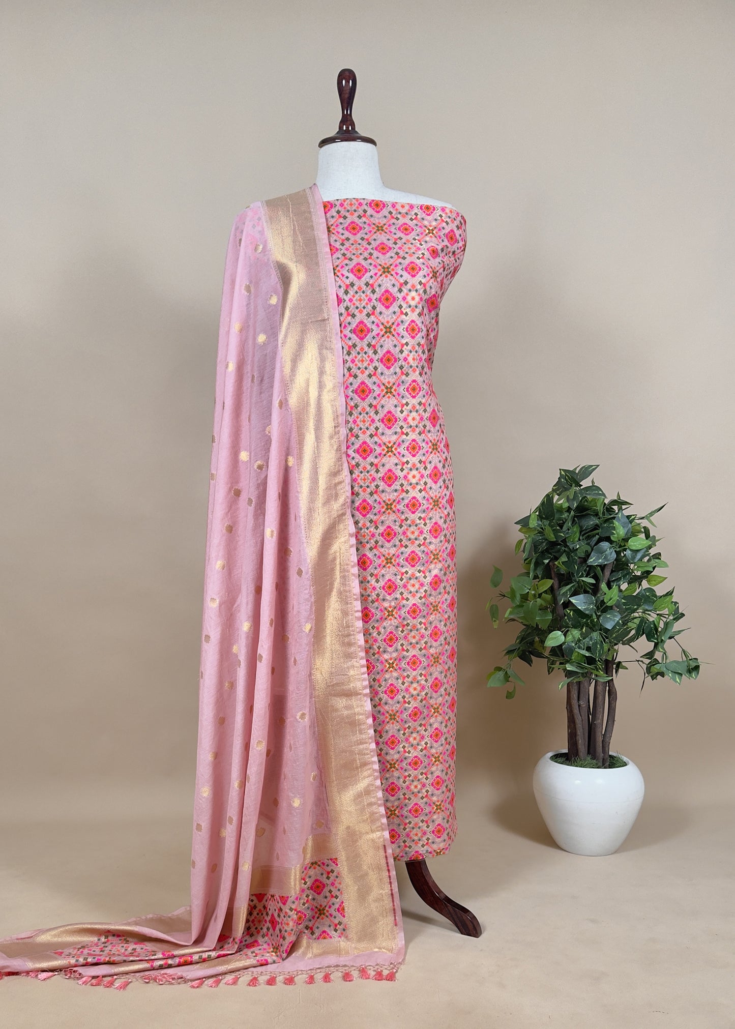 Handwoven Unstiched Patola Suit in Pure Cotton