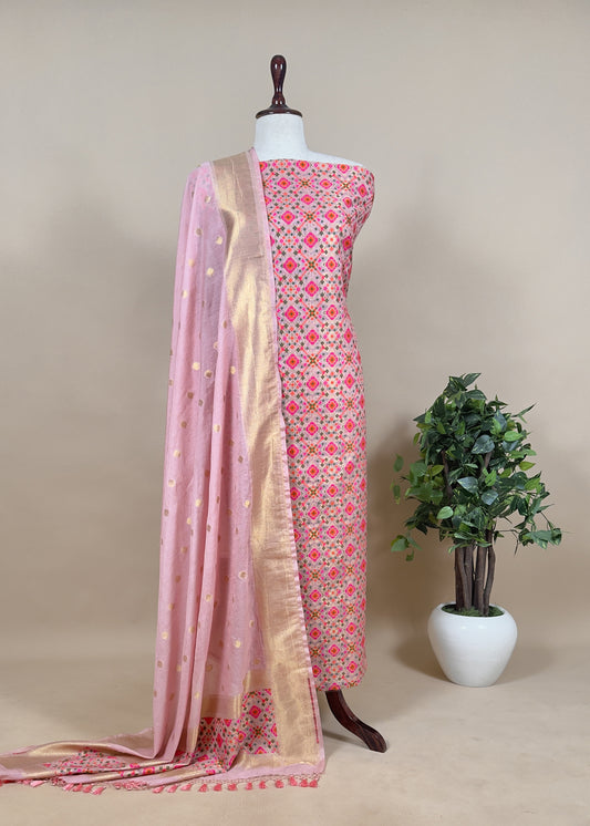 Handwoven Unstiched Patola Suit in Pure Cotton