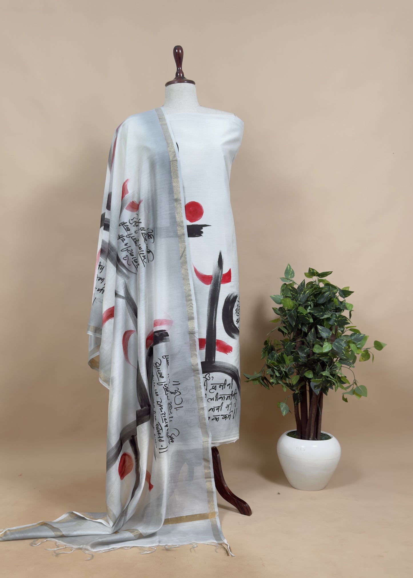 Grey Hand painted  Suit In Maheshwari