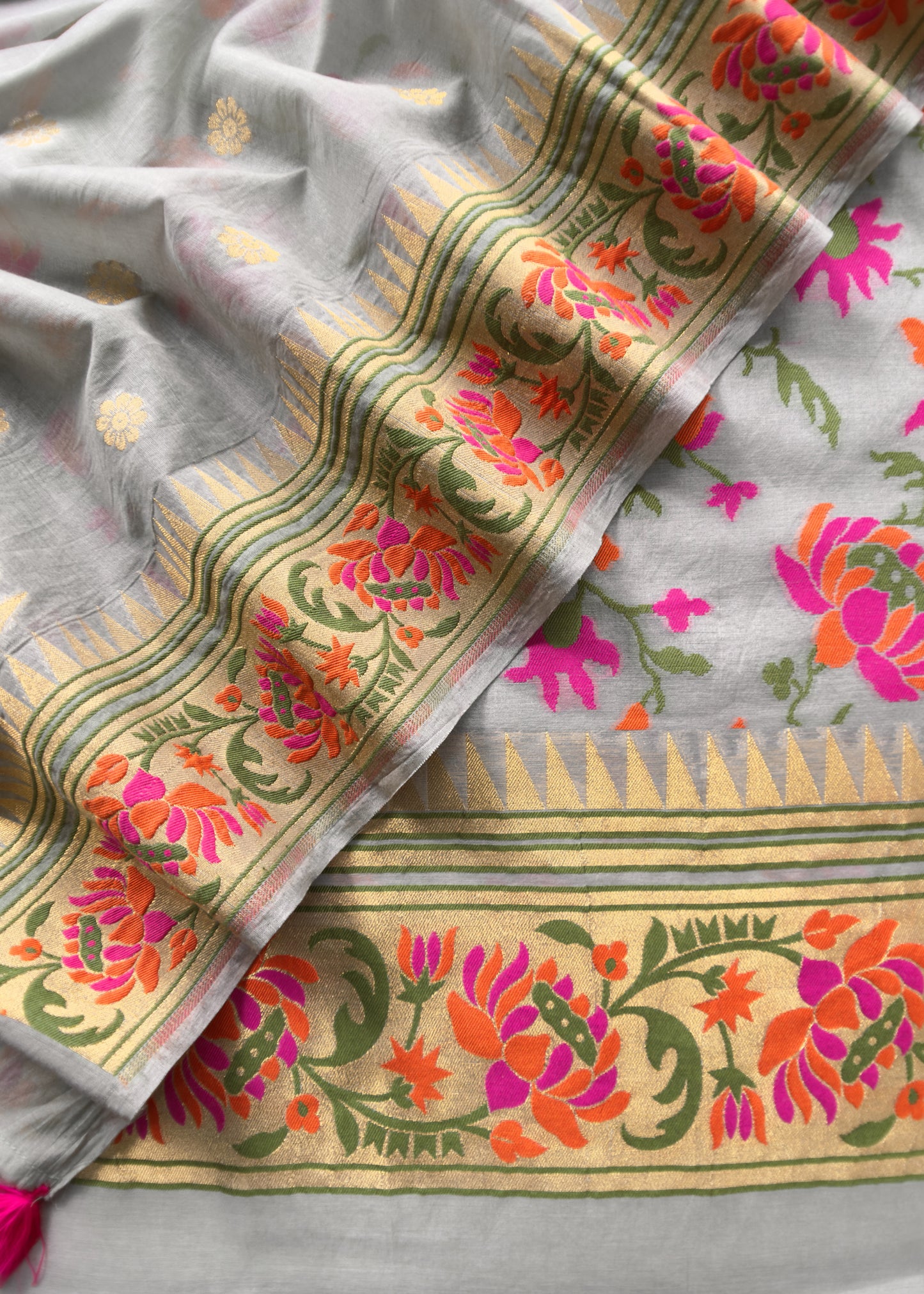 Grey Handloom Banarasi Suit With Paithani Weaving