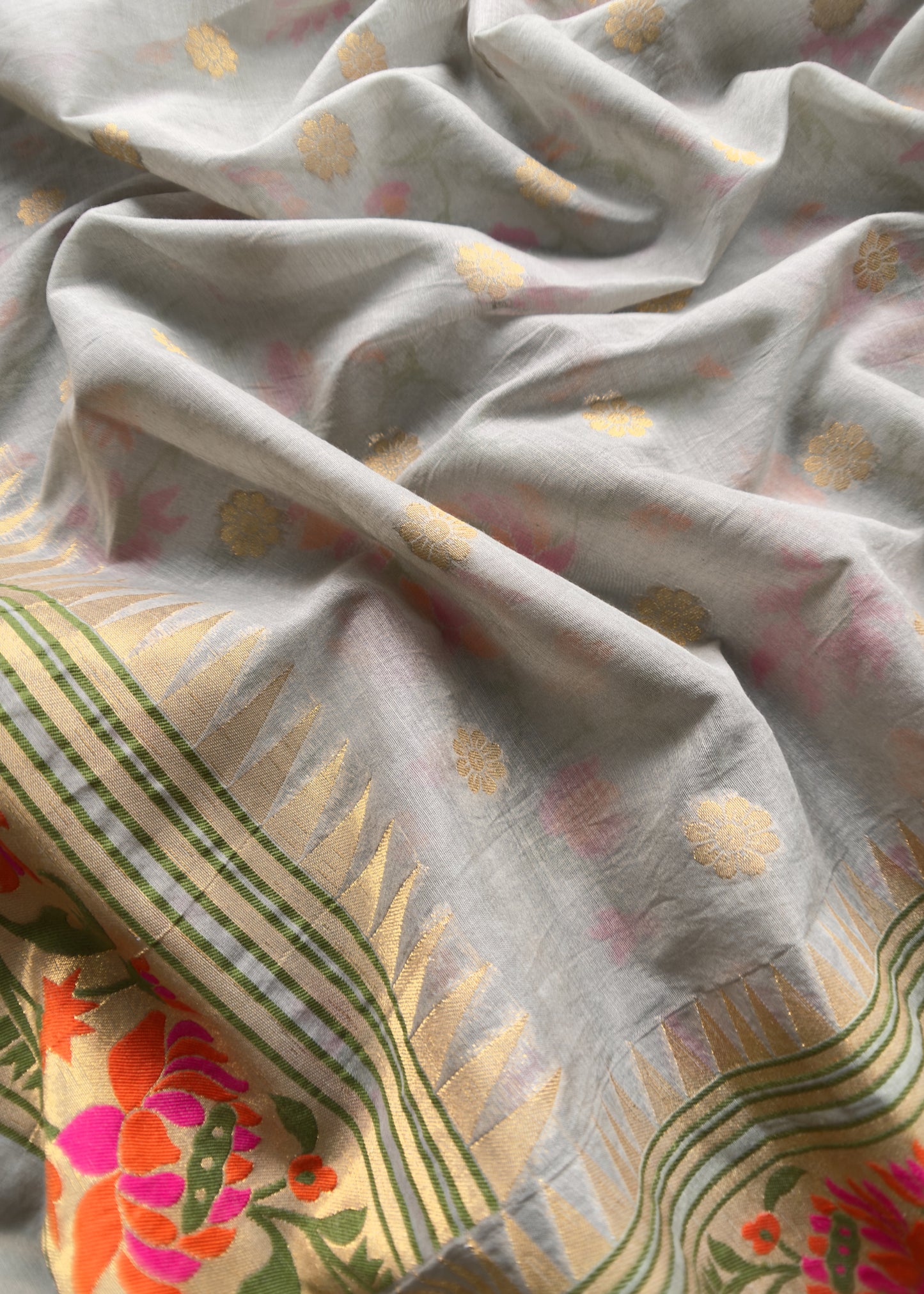 Grey Handloom Banarasi Suit With Paithani Weaving