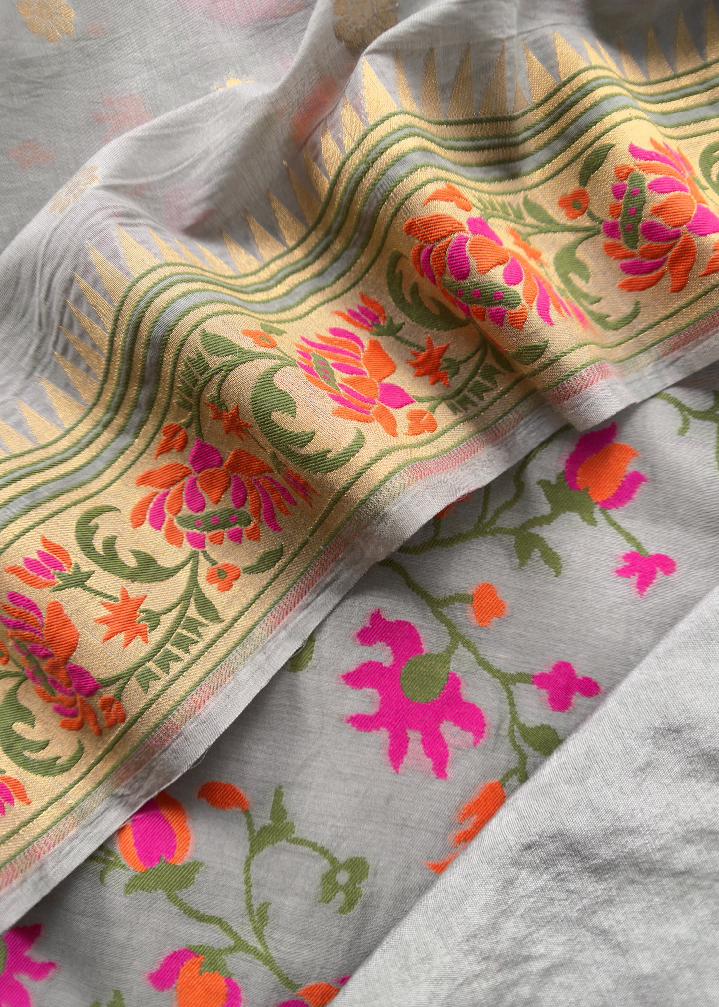 Grey Handloom Banarasi Suit With Paithani Weaving