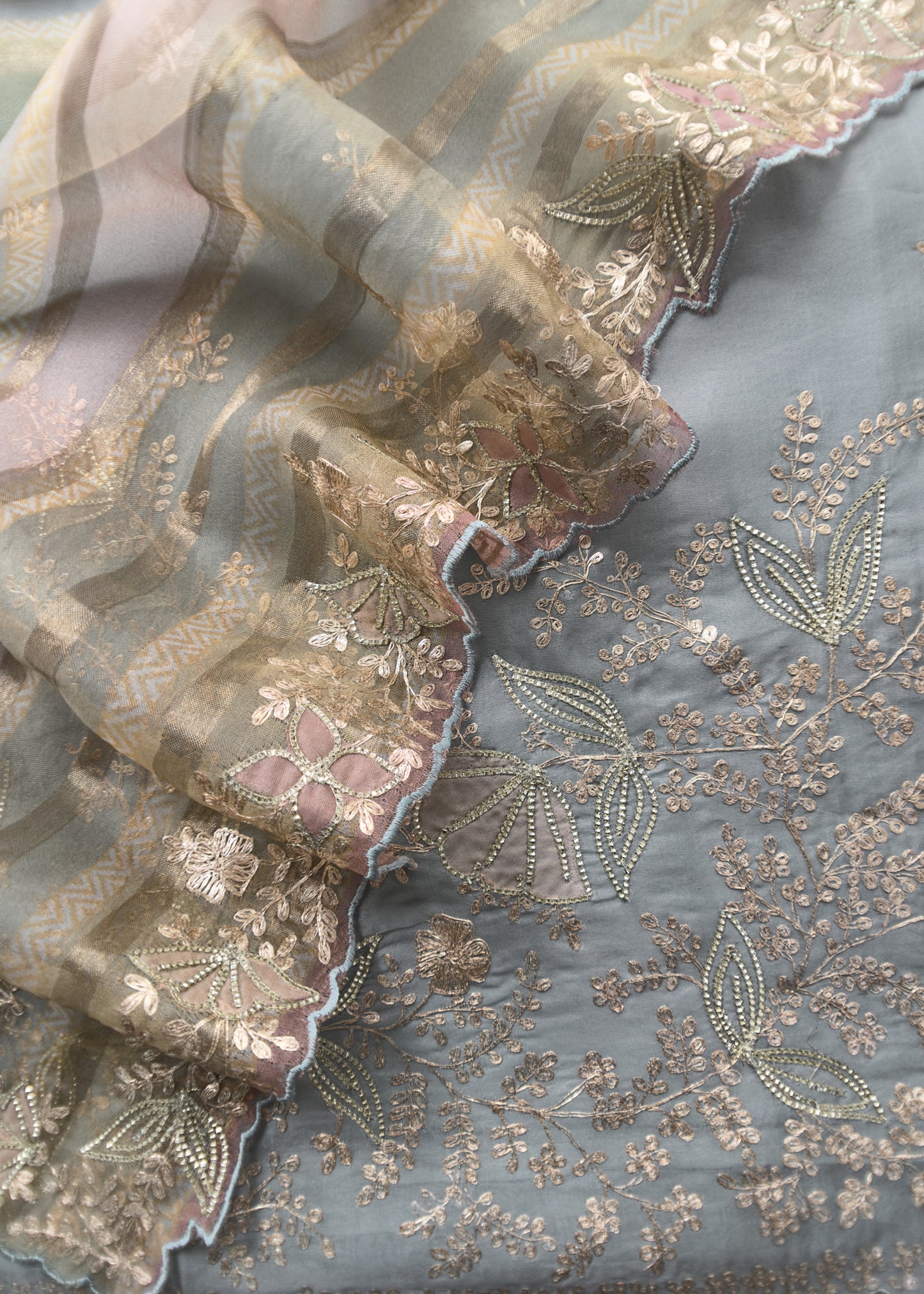 Sky Blue Kalasheel Luxe Organza Suit with Pitta Hand Work
