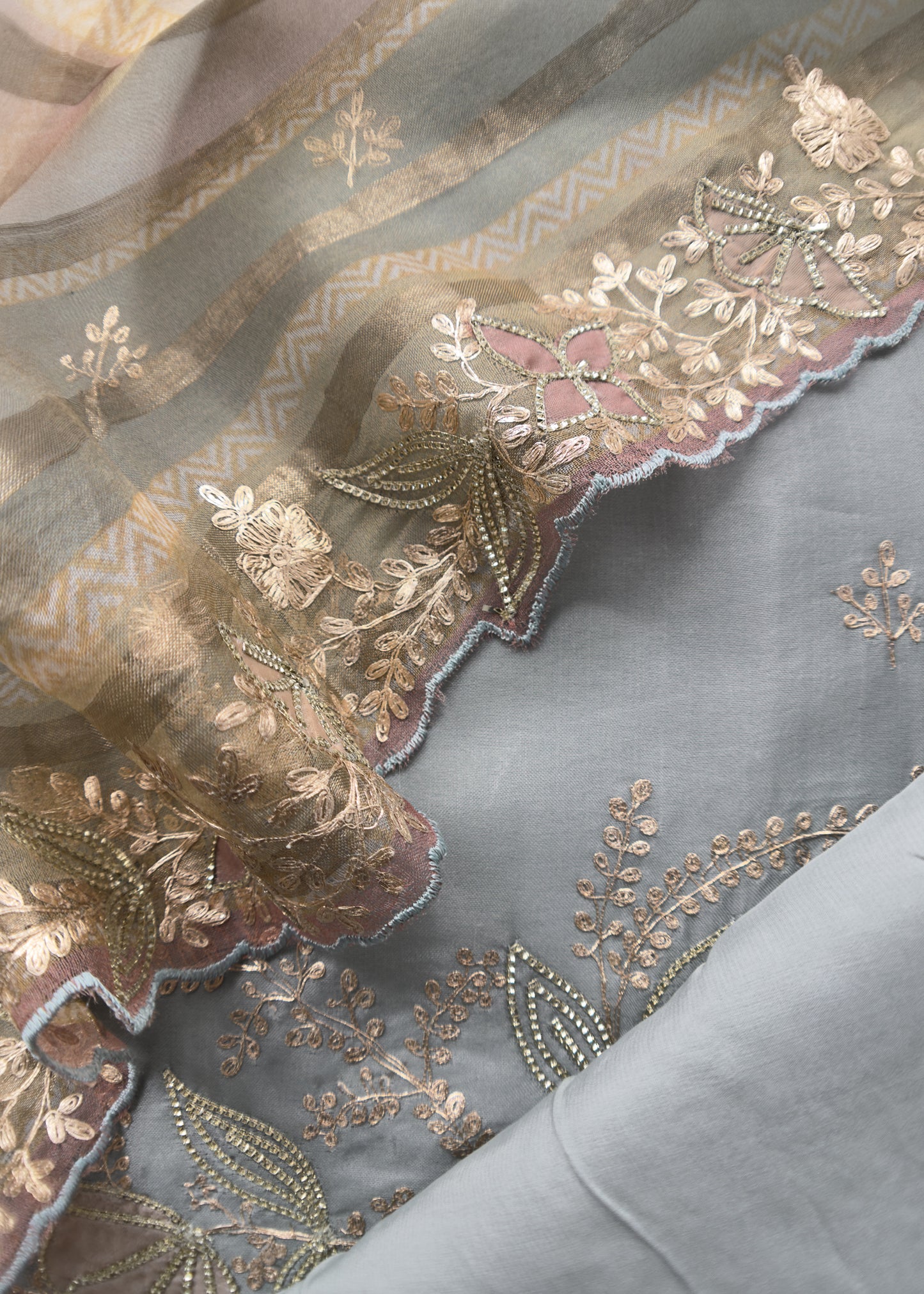 Sky Blue Kalasheel Luxe Organza Suit with Pitta Hand Work