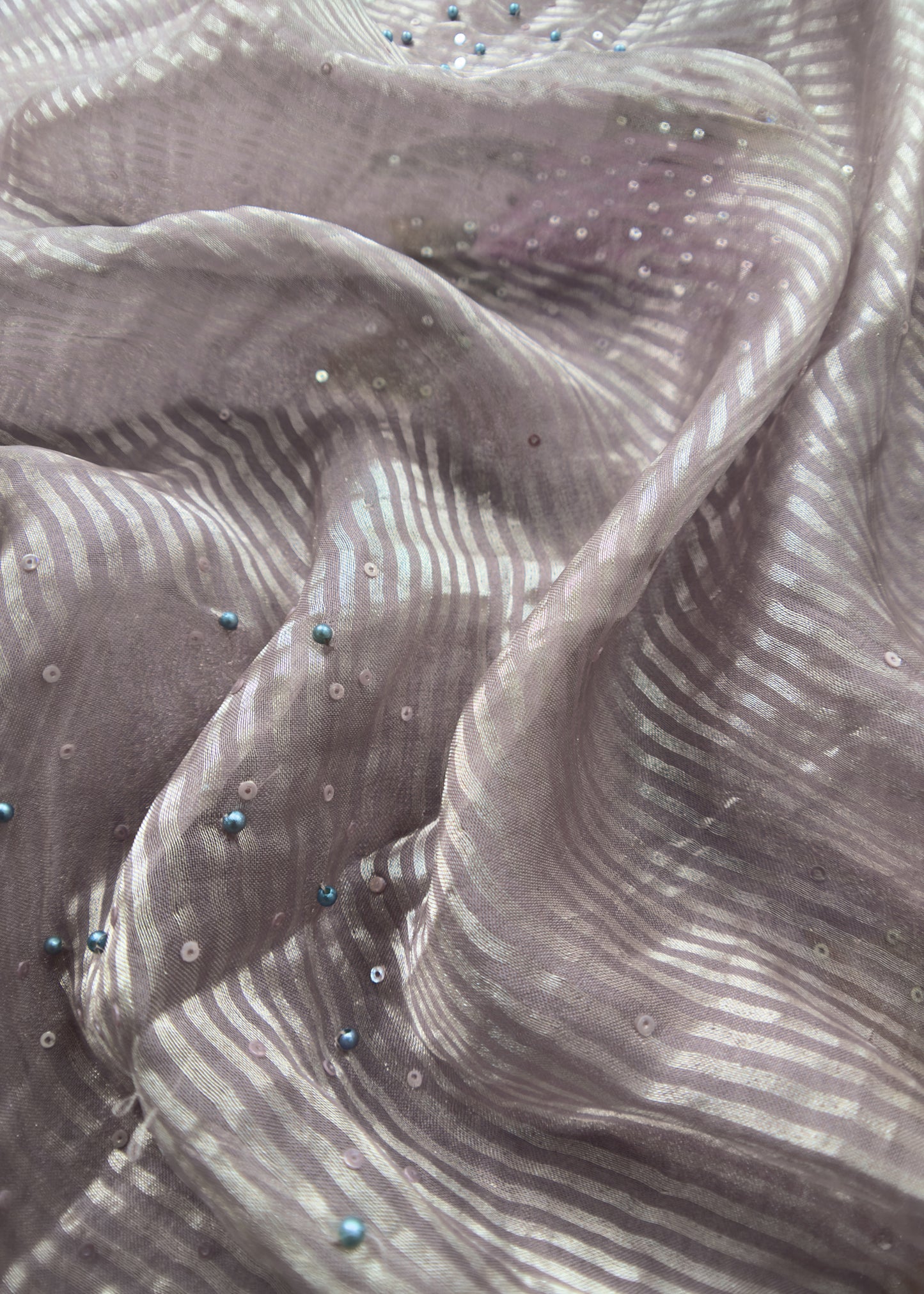 Pastel Purple Unstitched Dupatta-Suit In Handloom Tissue-Silk With Pearl And Sequins