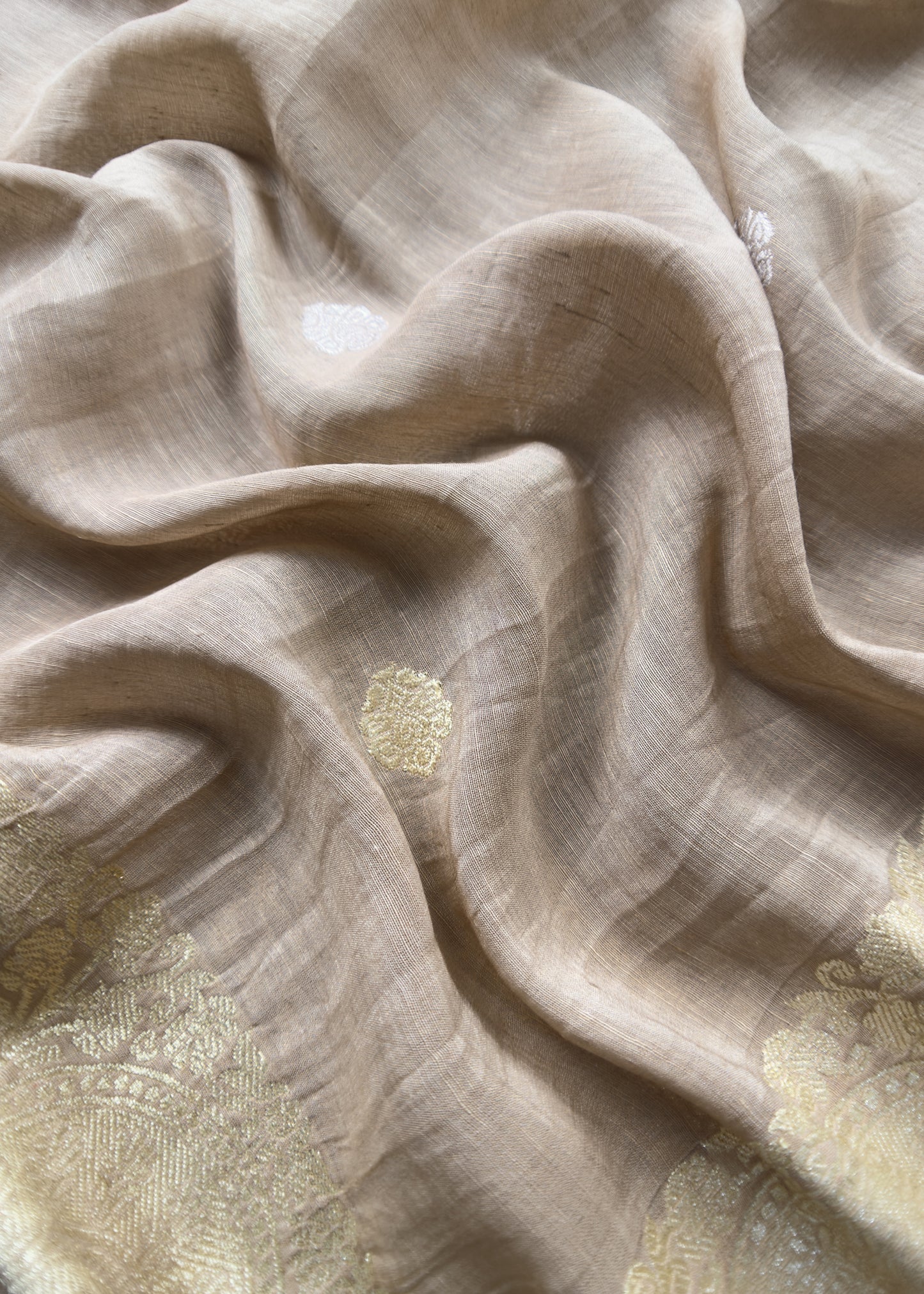 Handloom Brown Linen Silk With Kadwa Weaves