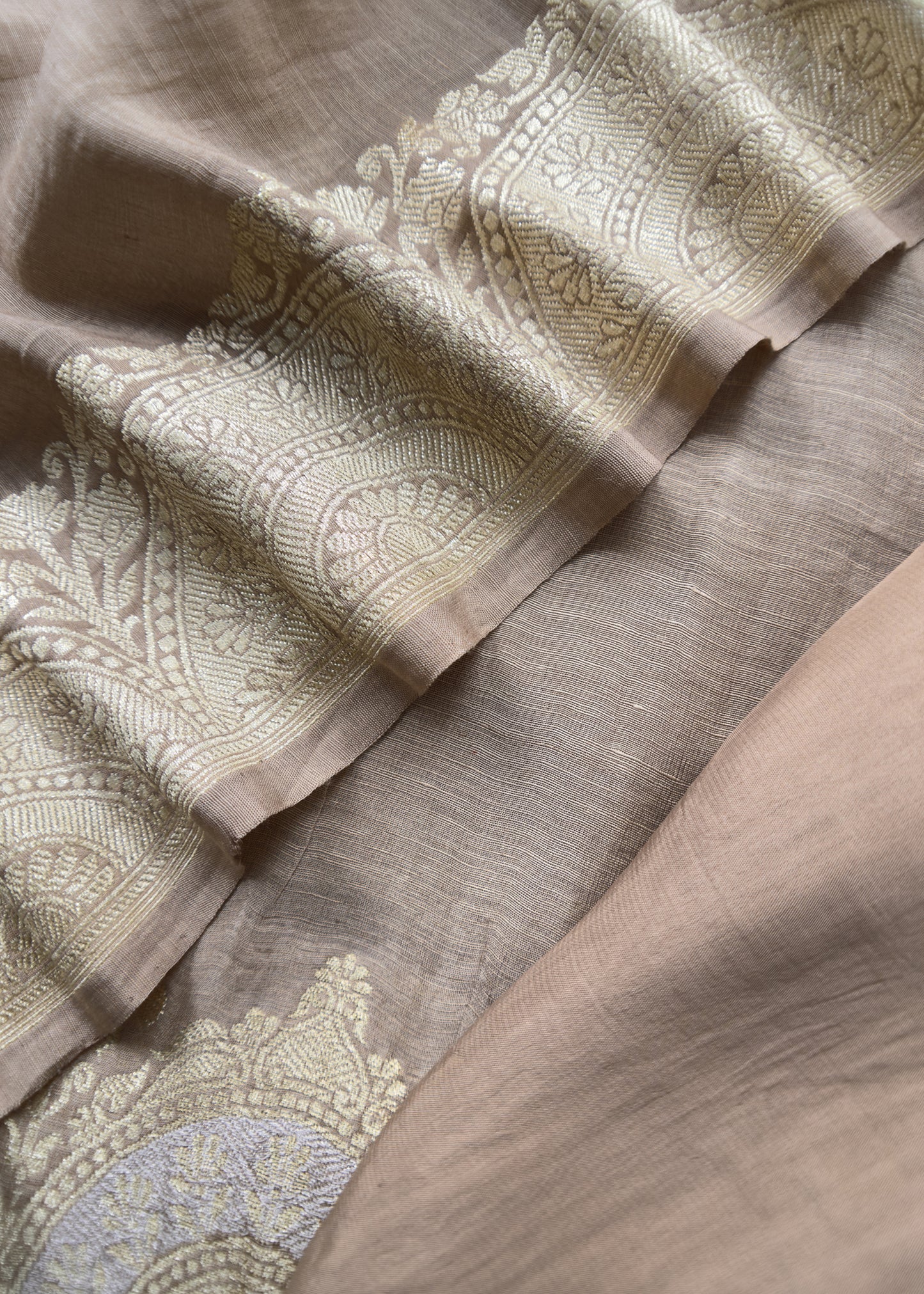 Handloom Brown Linen Silk With Kadwa Weaves