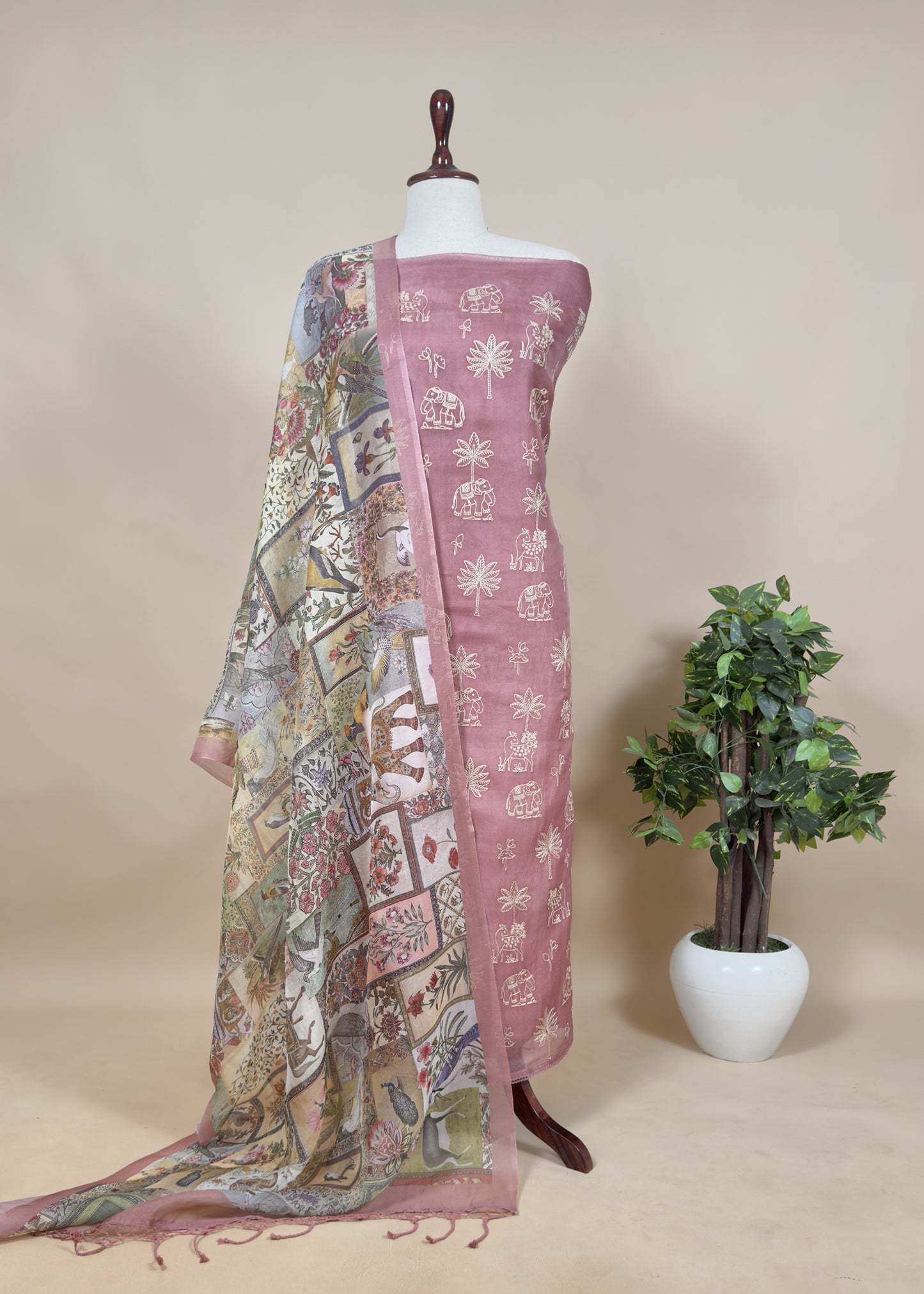 Powder Blue Pure Organza Silk Unstitched Suit With Digital Print Dupatta