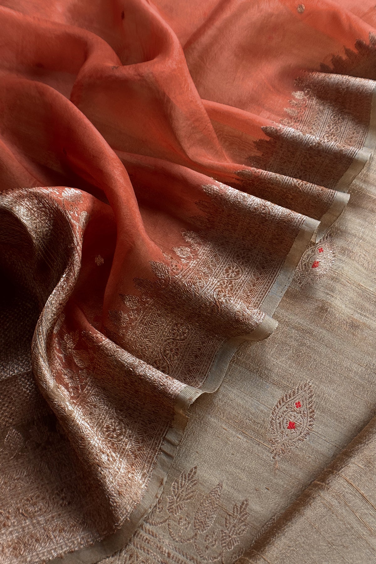 Brown Handloom Raw Silk Kurta And Kora Silk Dupatta With Meenkari Weaving