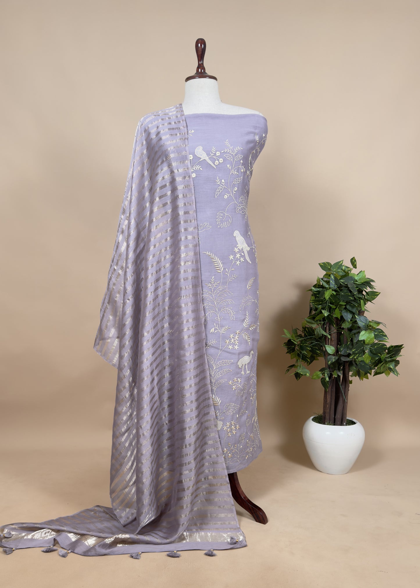 Sage Green Chidiya Tales Mul Cotton Suit Set With Zari Lurex Dupatta