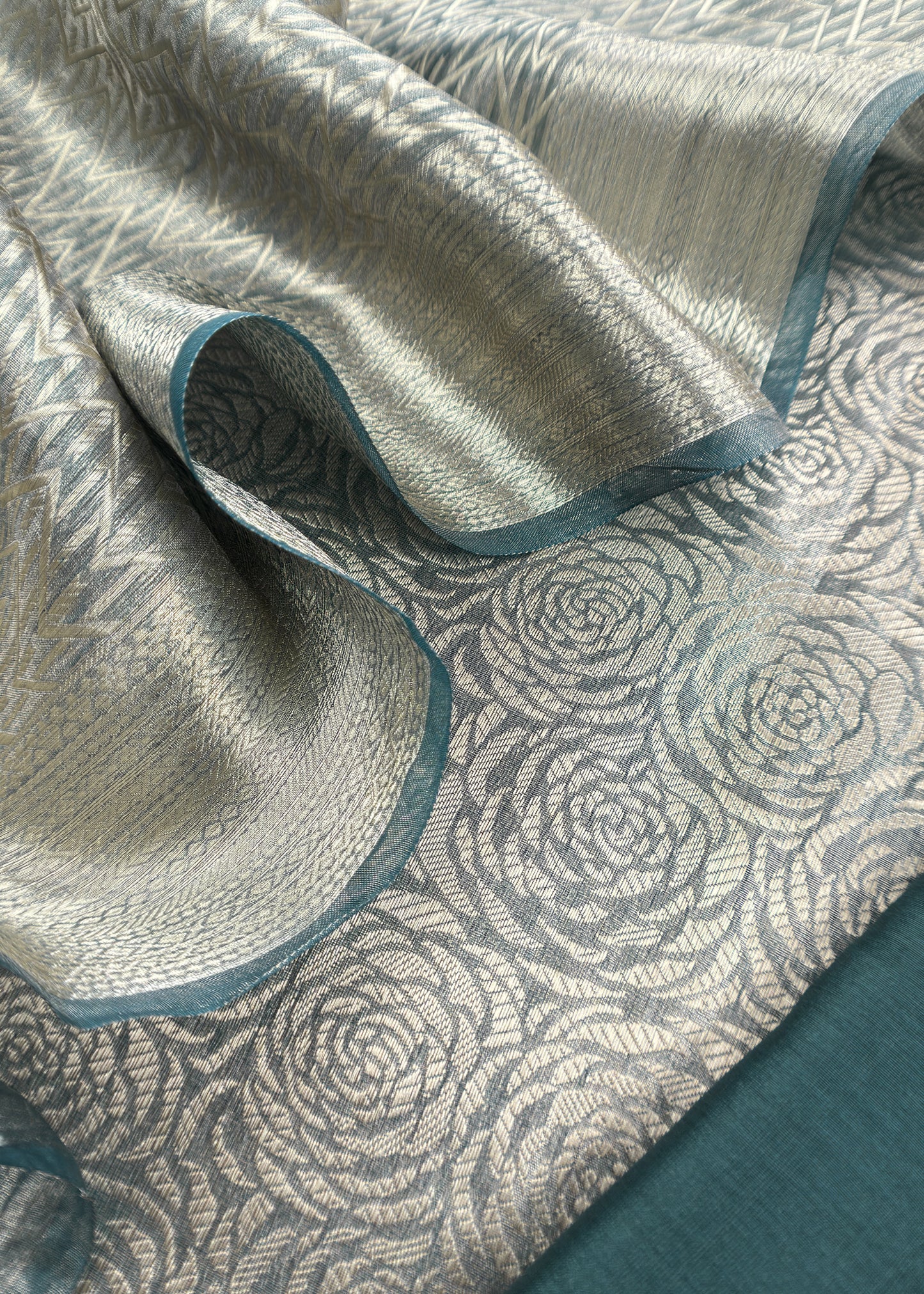 Lustre Green Roses Designer Pure Brocade Tissue Silk Suit fabric