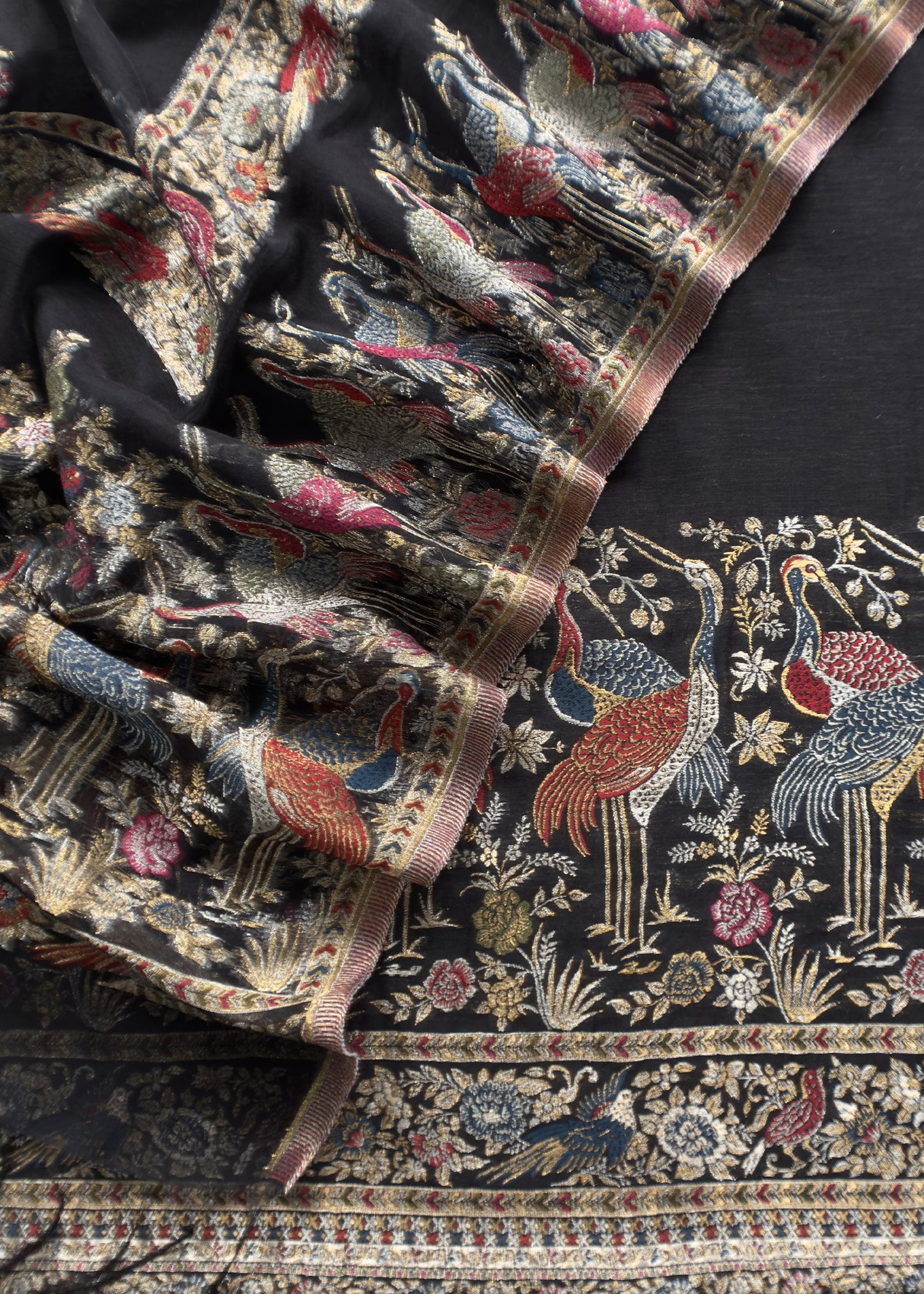 Black Kani Jamawar Silk Suit With Dupatta