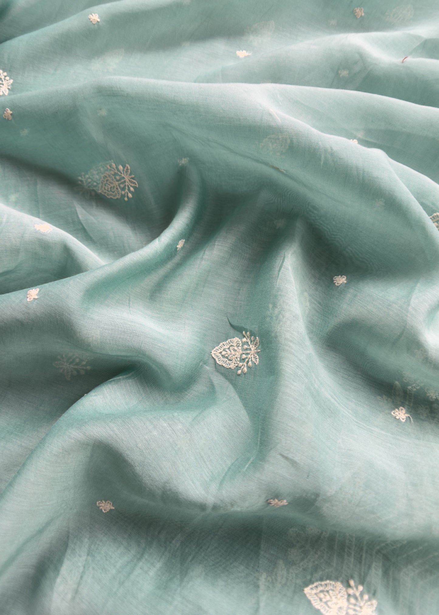 Pastel Blue Pure Mul Suit With Chikan Embroidery