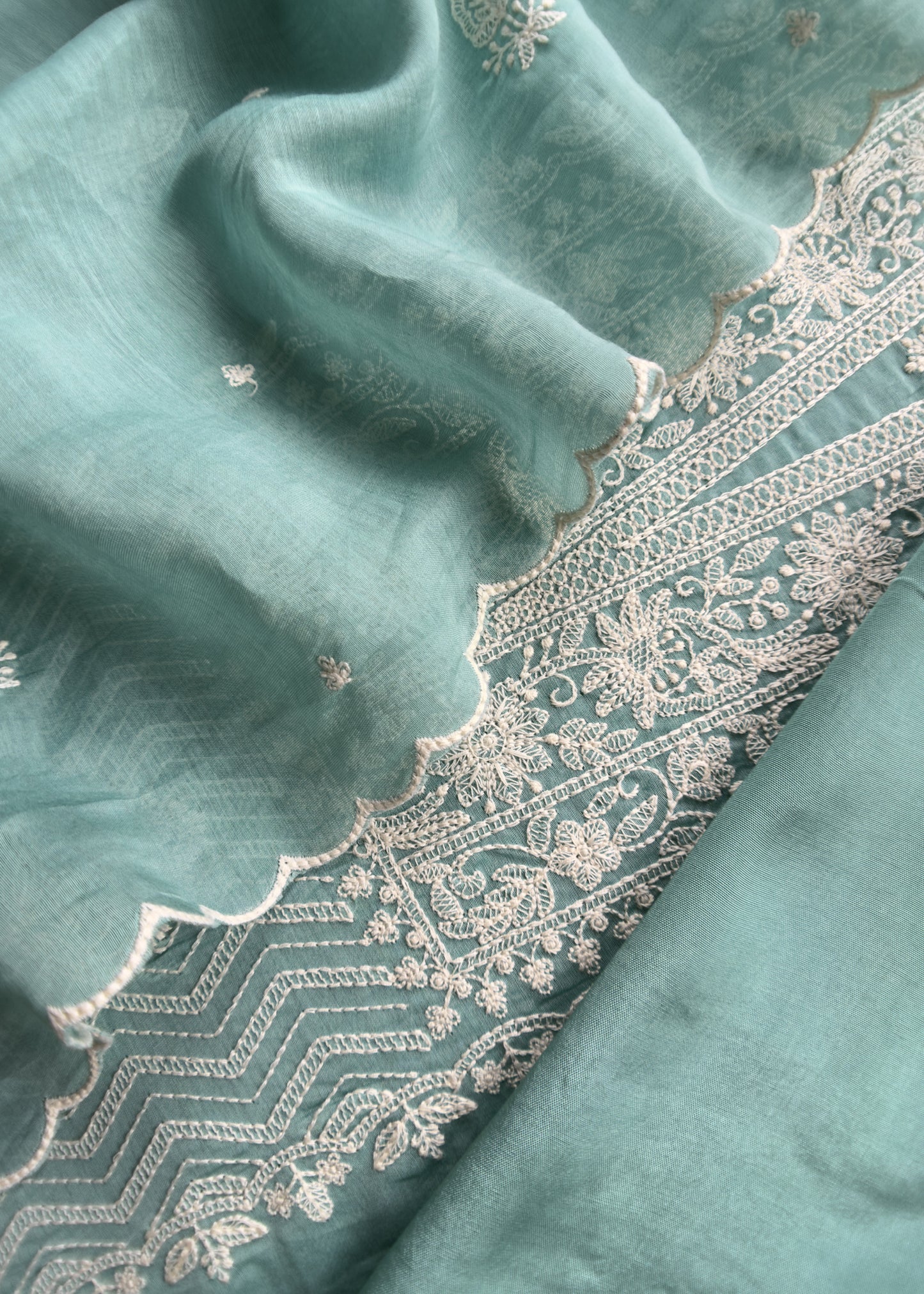 Pastel Blue Pure Mul Suit With Chikan Embroidery