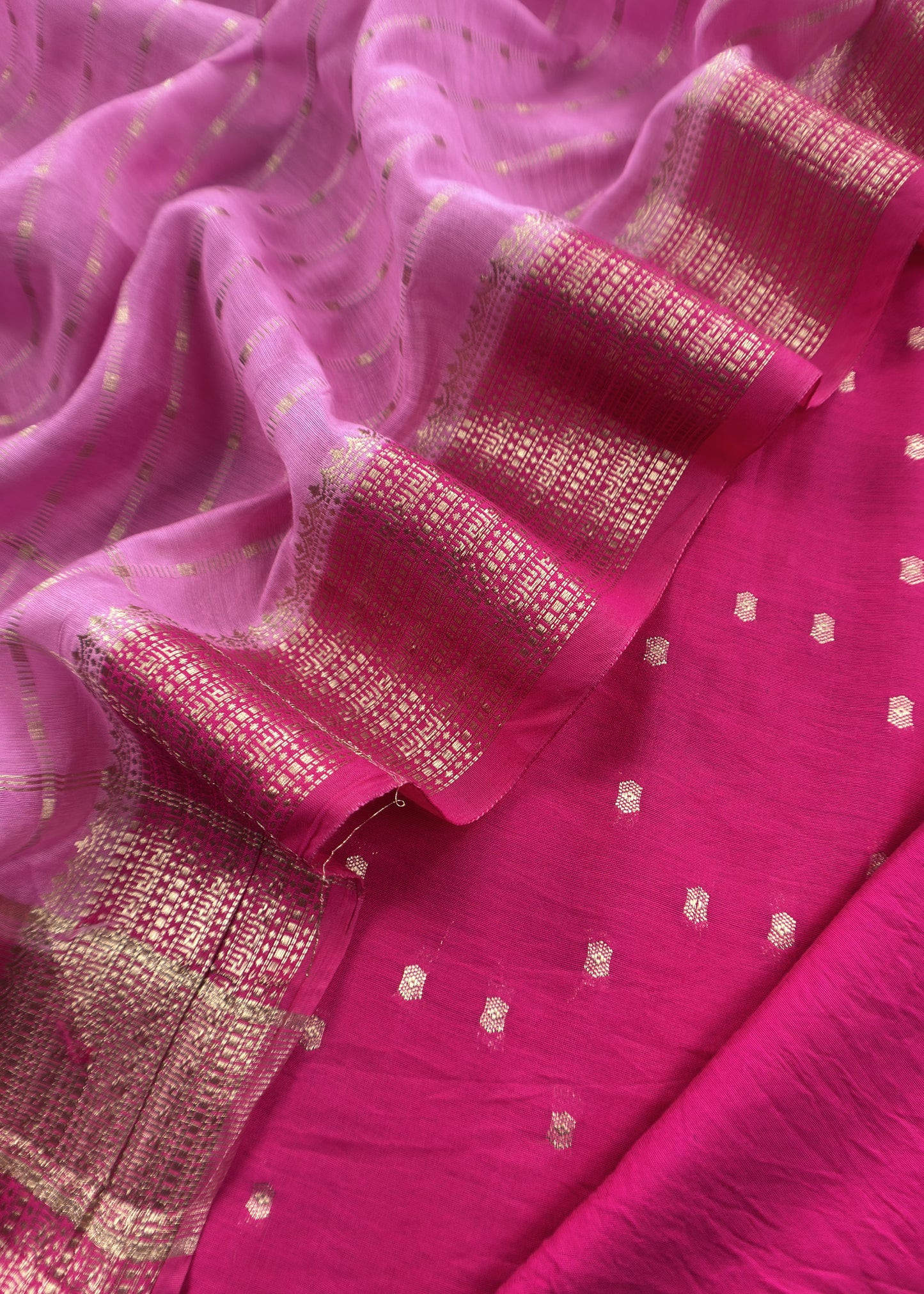 Pink Banarasi Chanderi Suit With Contrast Dupatta