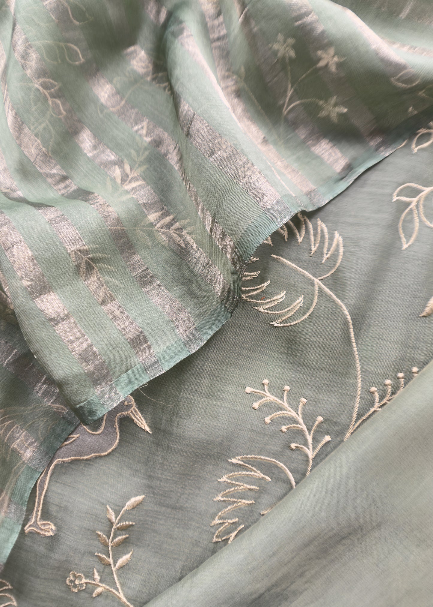 Sage Green Chidiya Tales Mul Cotton Suit Set With Zari Lurex Dupatta