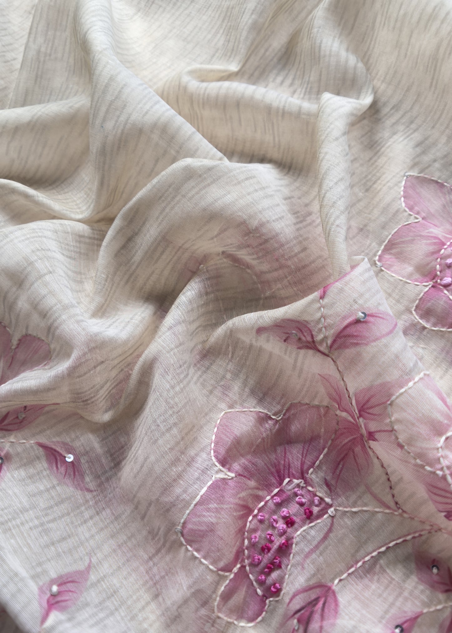 linen chanderi suit with jamdani weaving