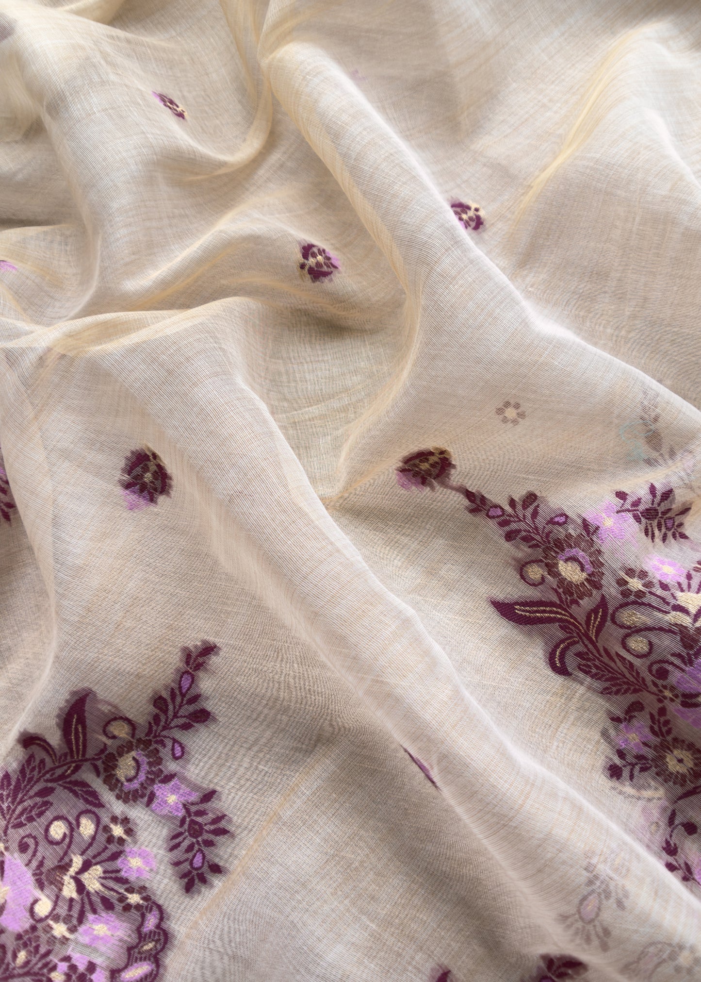 linen chanderi suit with jamdani weaving