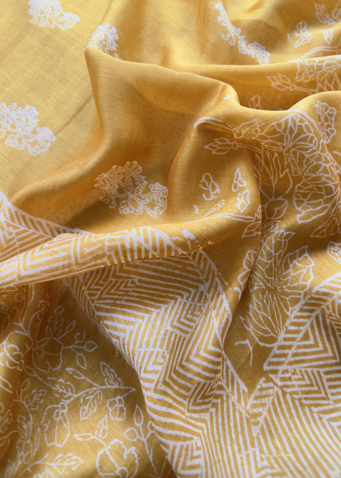 Sun Yellow Maheshwari Suit With Block Printing