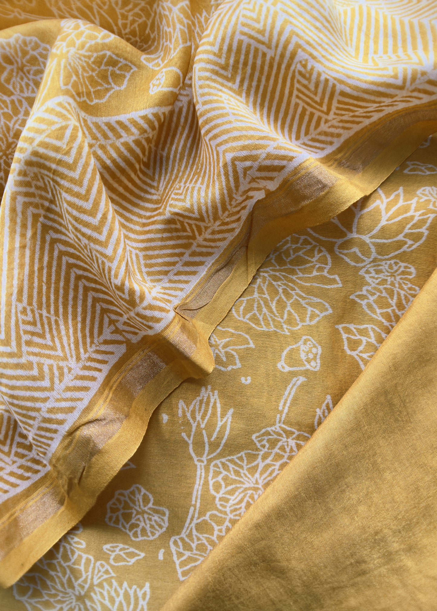 Sun Yellow Maheshwari Suit With Block Printing