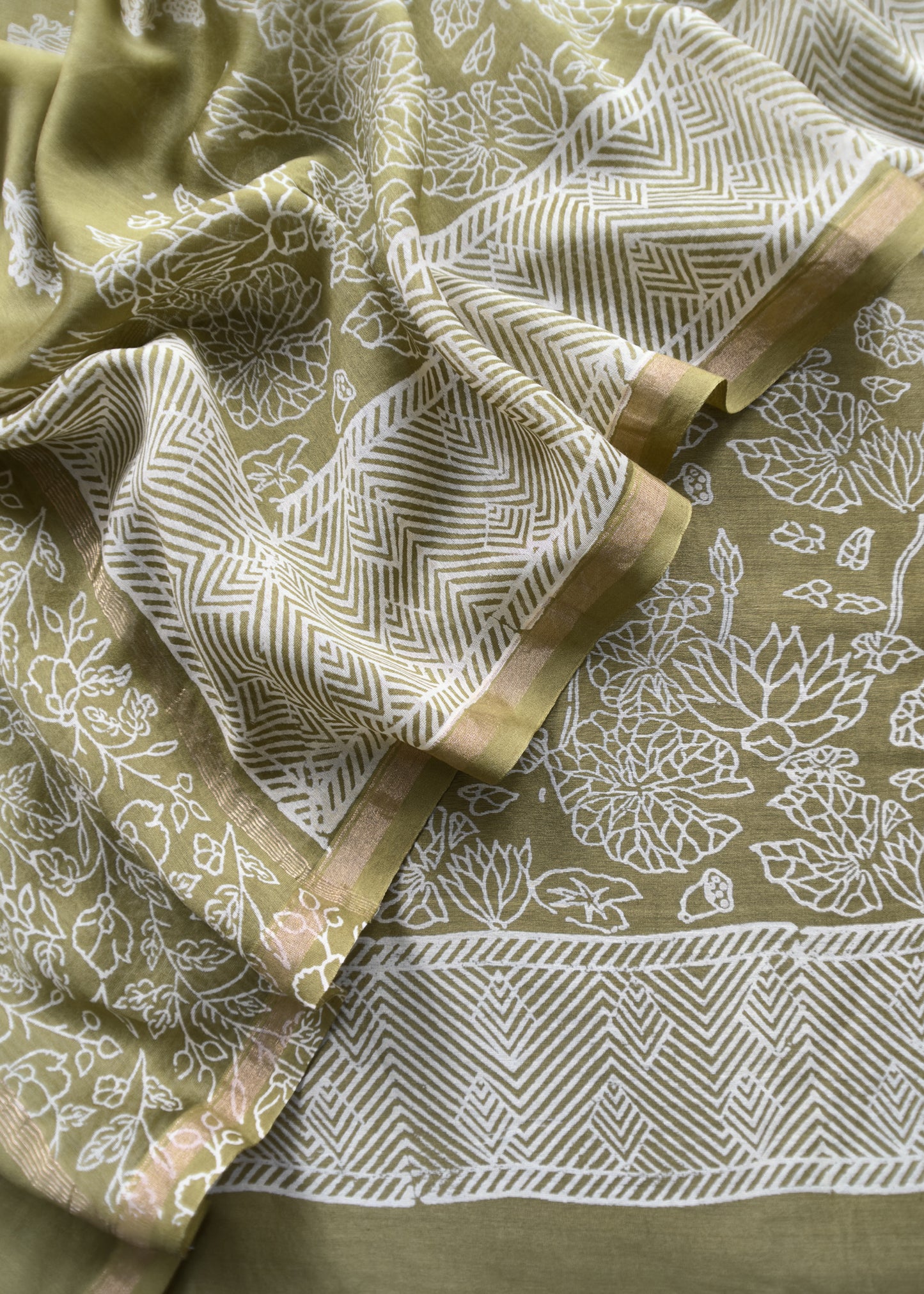 Mehandi Green Maheshwari Suit With Block Printing