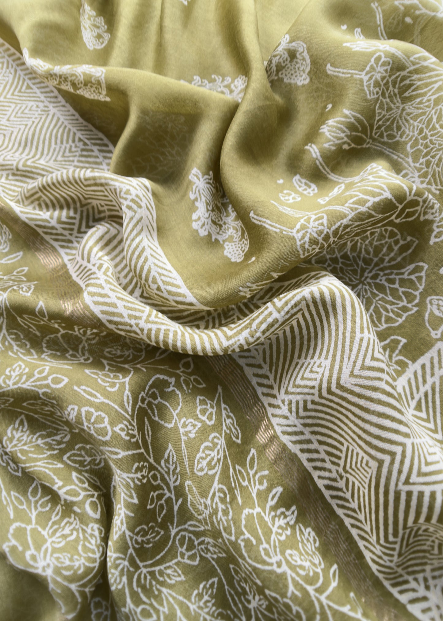 Mehandi Green Maheshwari Suit With Block Printing
