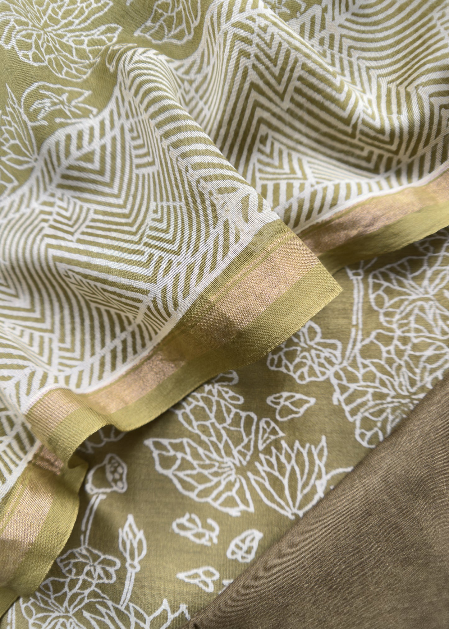 Mehandi Green Maheshwari Suit With Block Printing