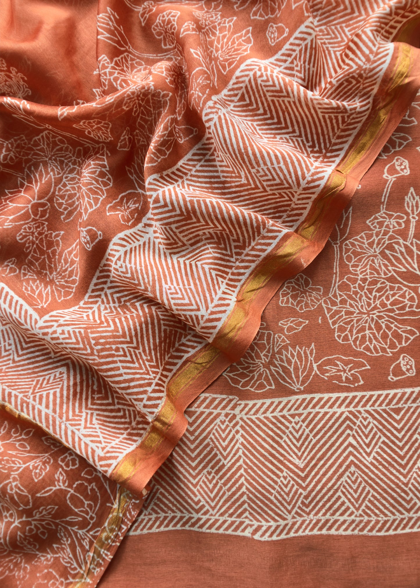 Orange Maheshwari Suit With Block Printing