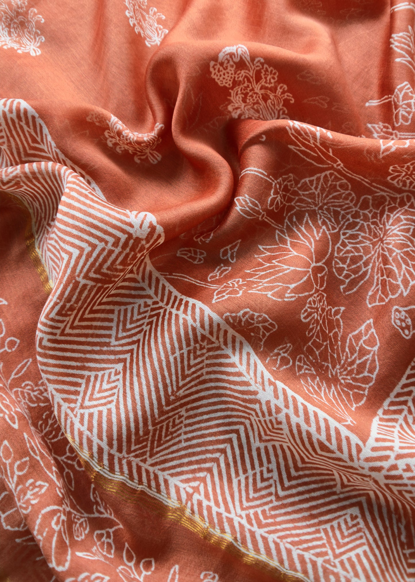 Orange Maheshwari Suit With Block Printing