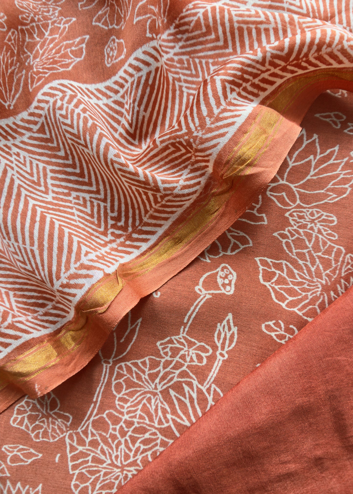 Orange Maheshwari Suit With Block Printing
