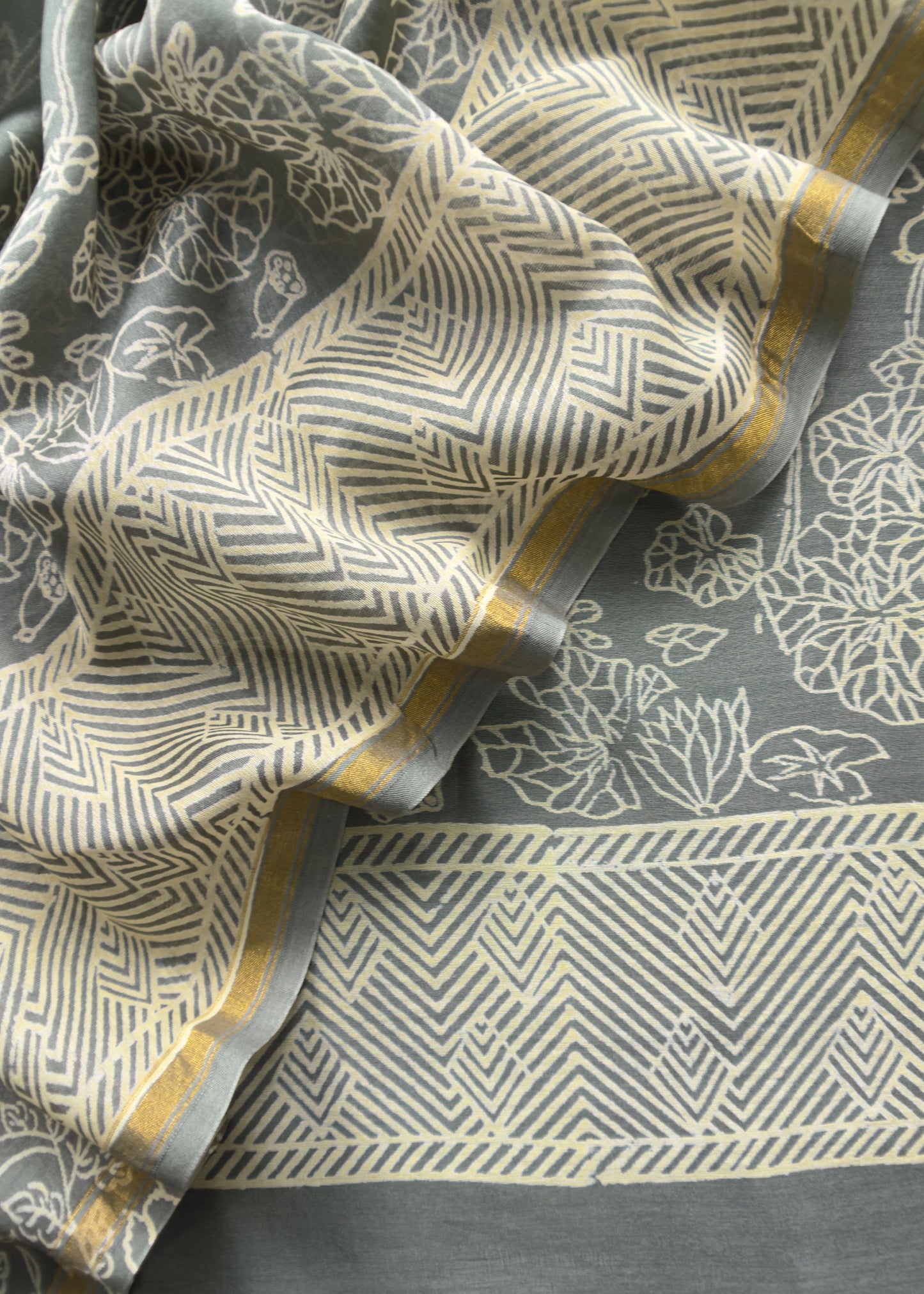 Gray Maheshwari Suit With Block Printing