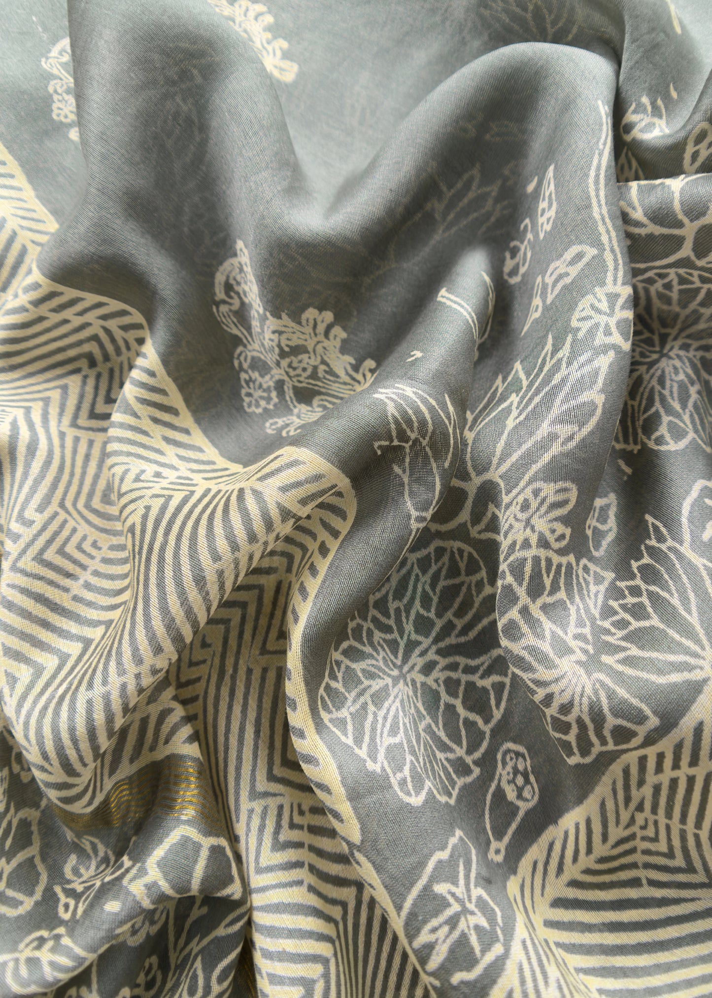 Gray Maheshwari Suit With Block Printing
