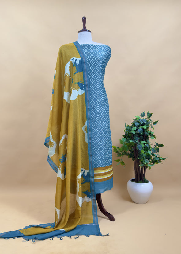Green Bandhani Maheshwari Silk Suit With Dupatta