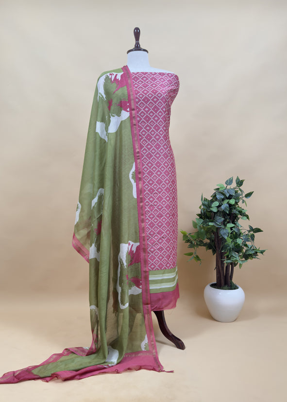Green Bandhani Maheshwari Silk Suit With Dupatta