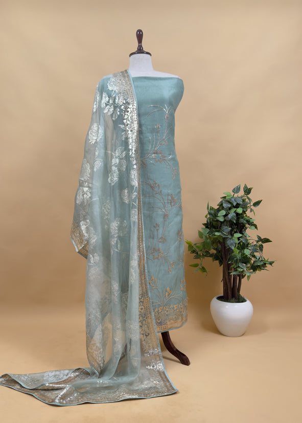 Off White Pure Crushed Tissue Suit With Dupatta