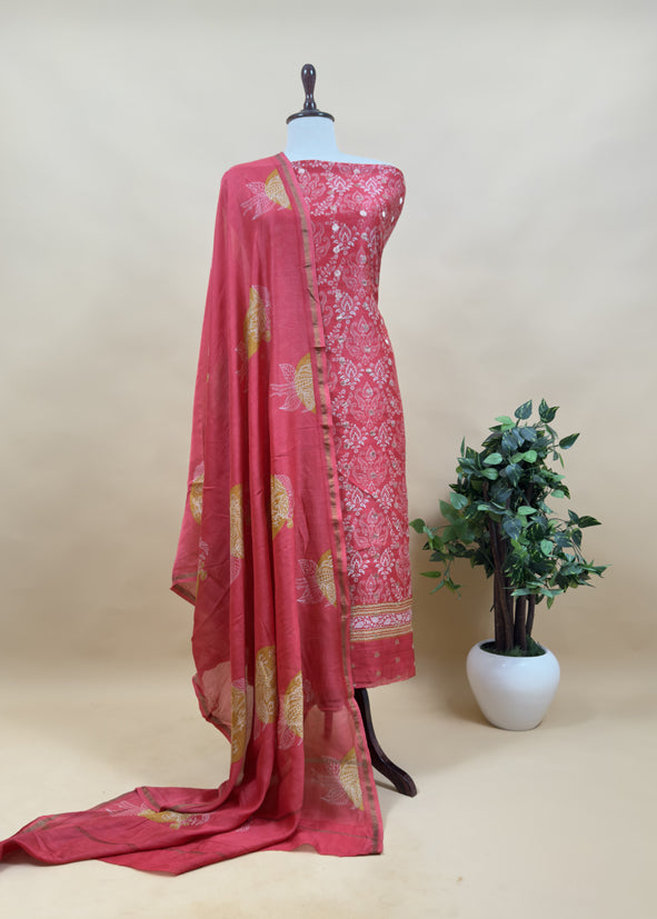 Blue Pure Maheshwari Silk Suit With Banarasi Bootis