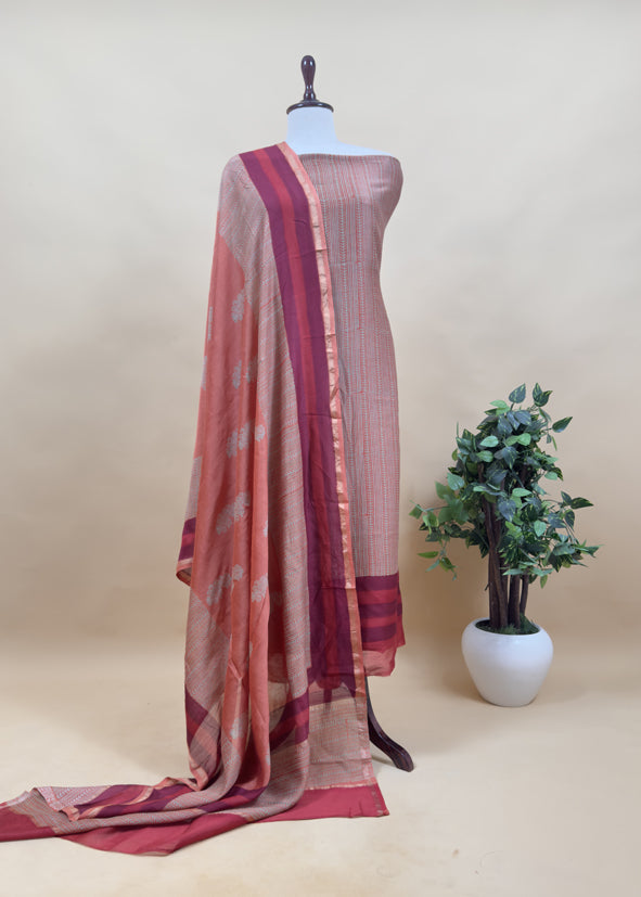 Pure Maheshwari Silk Suit With Block Print Dupatta