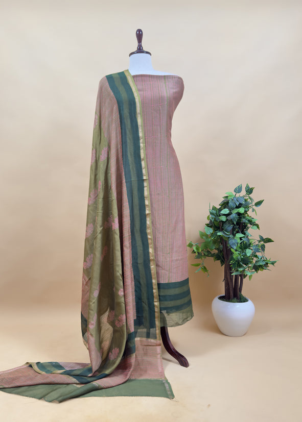 Pure Maheshwari Silk Suit With Block Print Dupatta