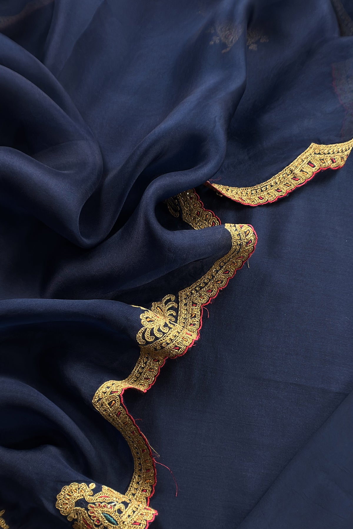 Navy Blue Pure Silk Suit With Gota Tilla Embroidery