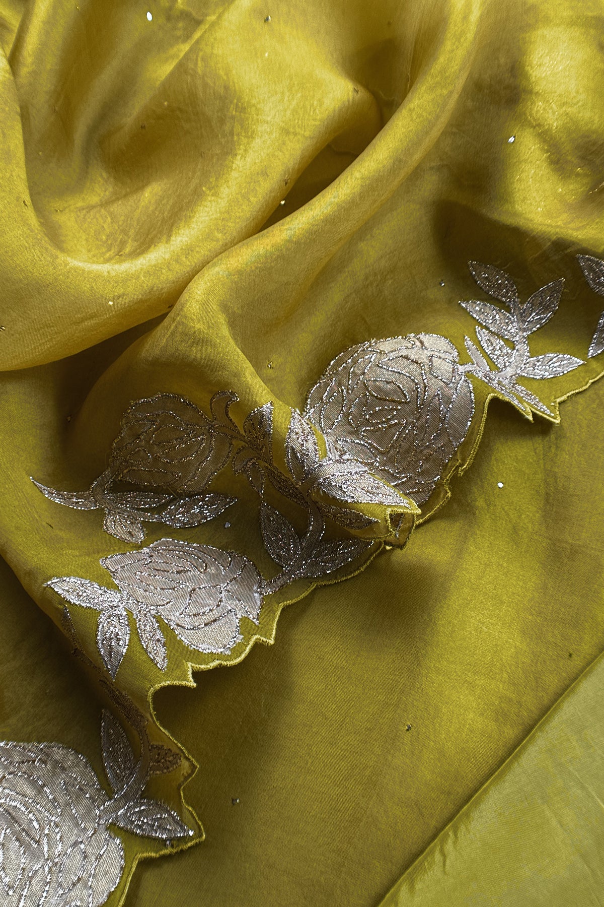 Apple Green Pure tissue Silk Suit With Floral Applique Work