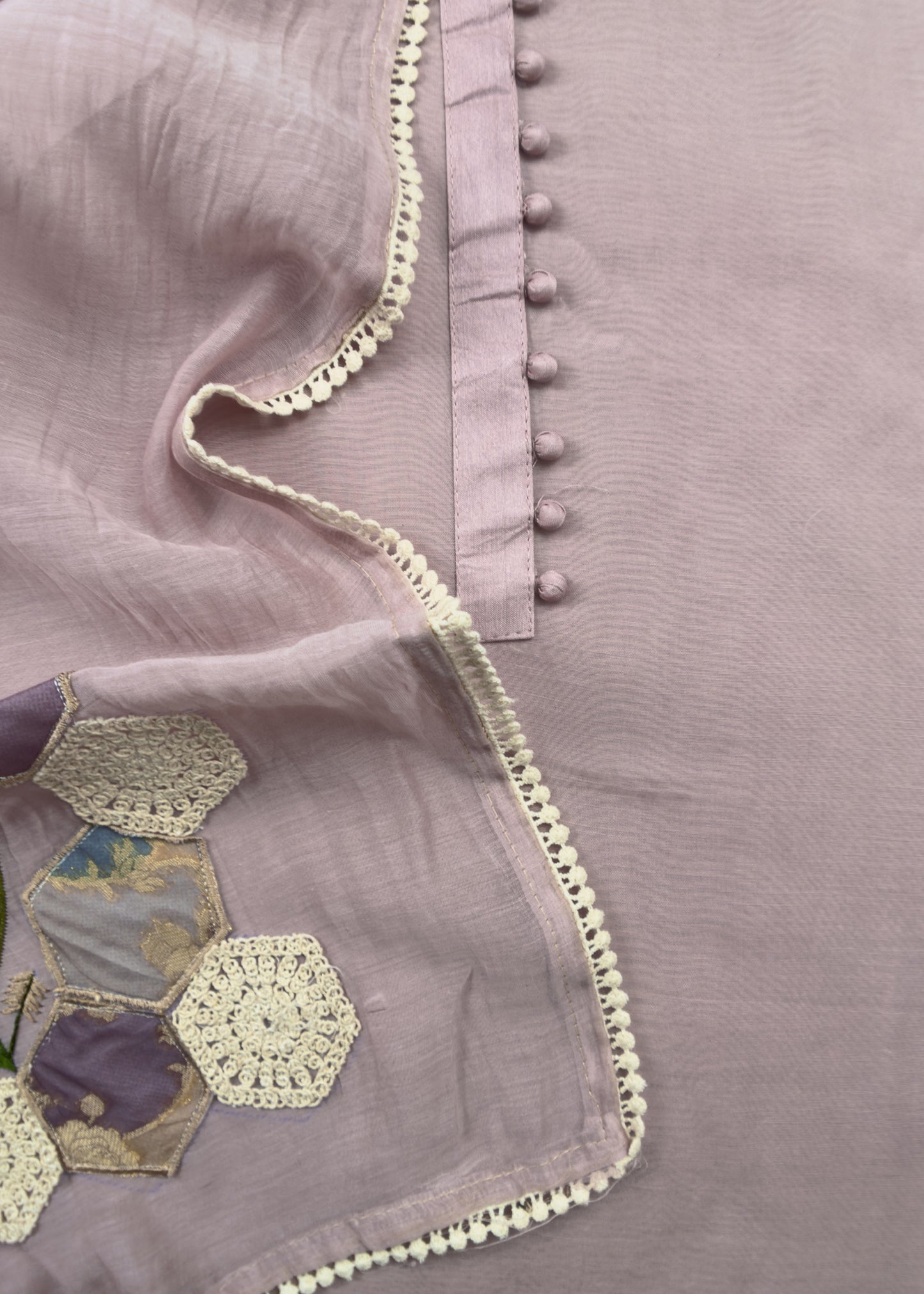 Light Pink Mul Summer Suit With Appliqué Work